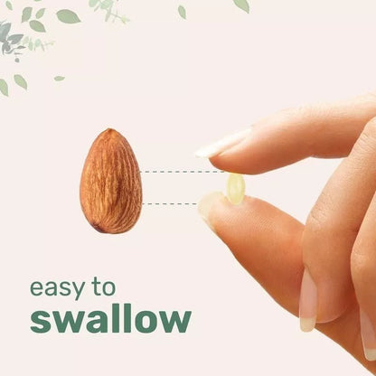 PURETREX Vitamin D3 + K2 softgels shown as easy to swallow mini capsules, made with premium coconut oil for absorption.