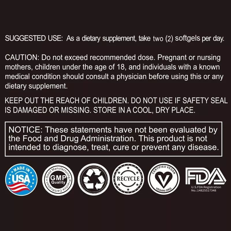 Back label of Puretrex Deer Placenta softgels – suggested use, cautions, certifications, and quality standards.