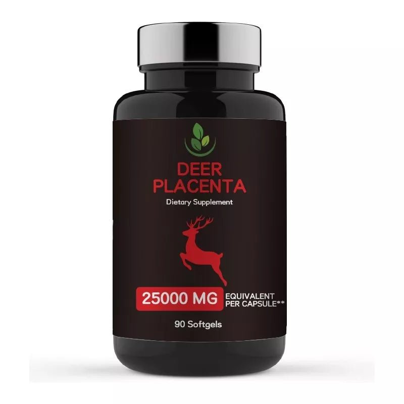 Puretrex Deer Placenta 25000mg supplement bottle – 90 softgels, high-strength formula with deer placenta extract.