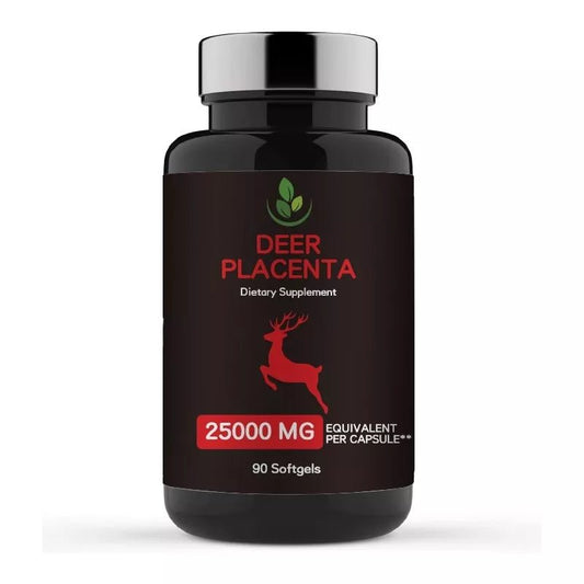 Puretrex Deer Placenta 25000mg supplement bottle – 90 softgels, high-strength formula with deer placenta extract.