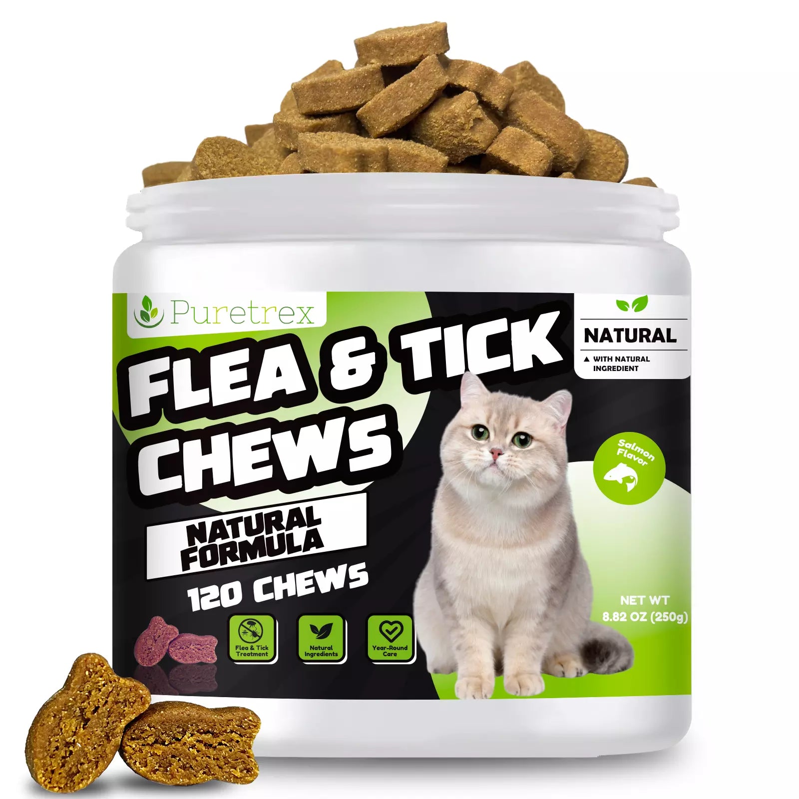 PURETREX Flea & Tick Chews for dogs and cats – 120 natural soft chews with garlic, brewer’s yeast, apple cider vinegar, and vitamin B.