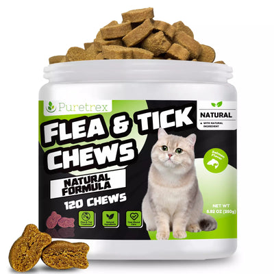 PURETREX Flea & Tick Chews for dogs and cats – 120 natural soft chews with garlic, brewer’s yeast, apple cider vinegar, and vitamin B.