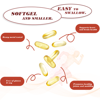 PURETREX Krill Oil bottle with Astaxanthin graphic, showcasing its antioxidant properties. Easy to swallow PURETREX Krill Oil softgels – small, convenient capsules providing 3000mg Omega-3 with EPA, DHA, and Astaxanthin.