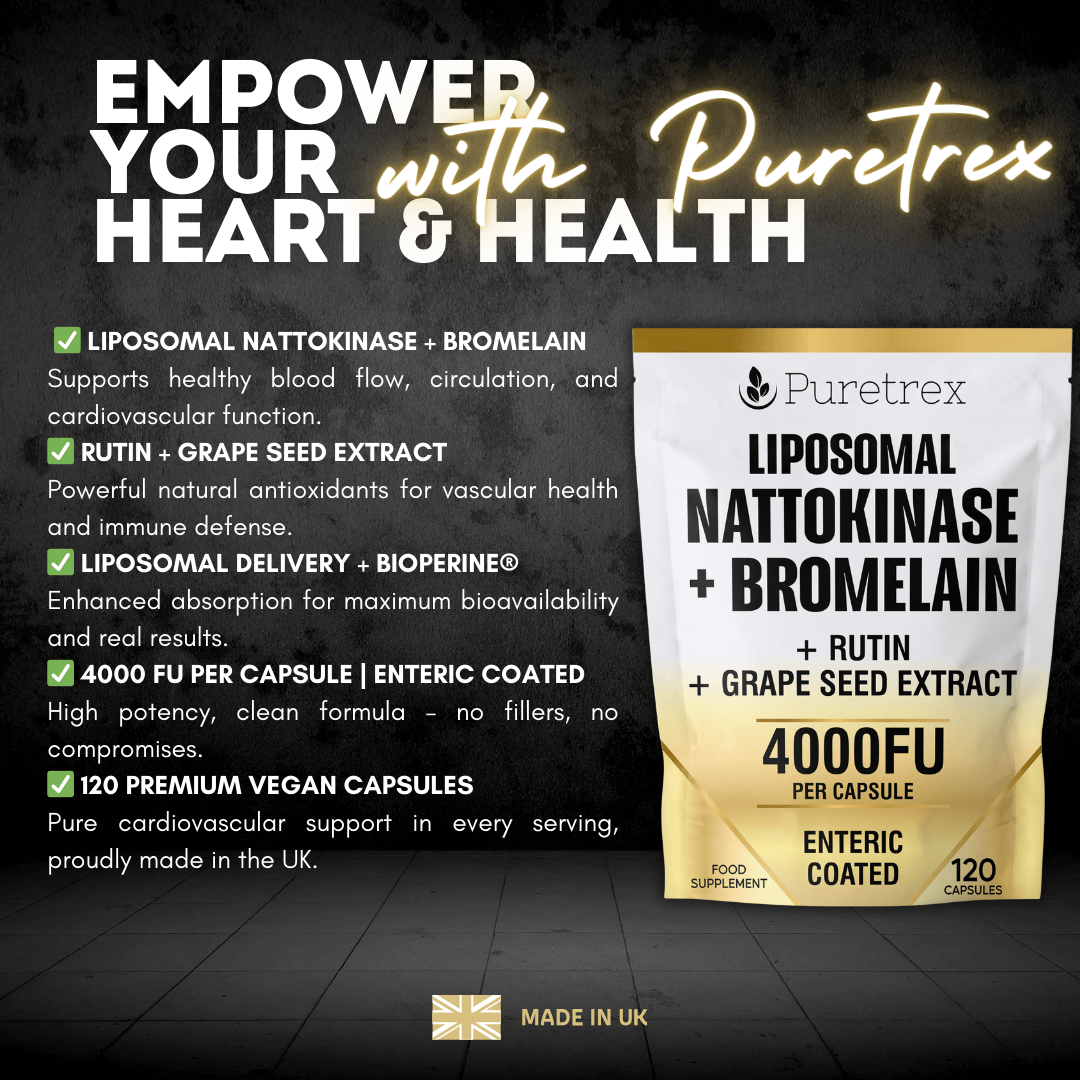Puretrex Liposomal Nattokinase + Bromelain benefits – supports circulation, healthy blood flow, cardiovascular health, vascular protection