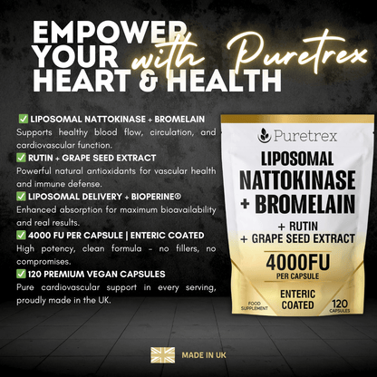Puretrex Liposomal Nattokinase + Bromelain benefits – supports circulation, healthy blood flow, cardiovascular health, vascular protection