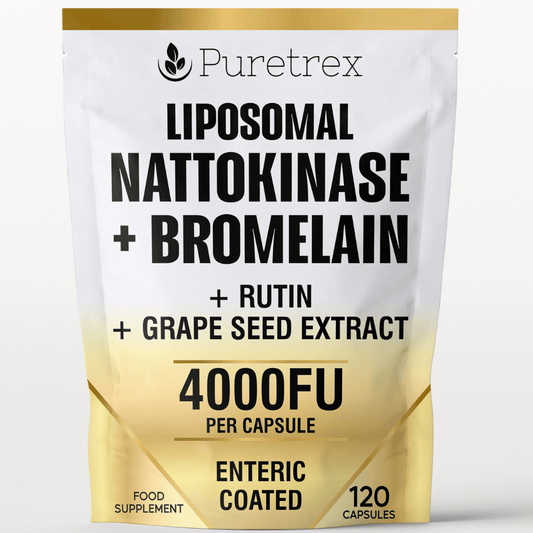 Puretrex Liposomal Nattokinase 4000FU + Bromelain front packaging – cardiovascular support, blood flow, vascular and heart health supplement