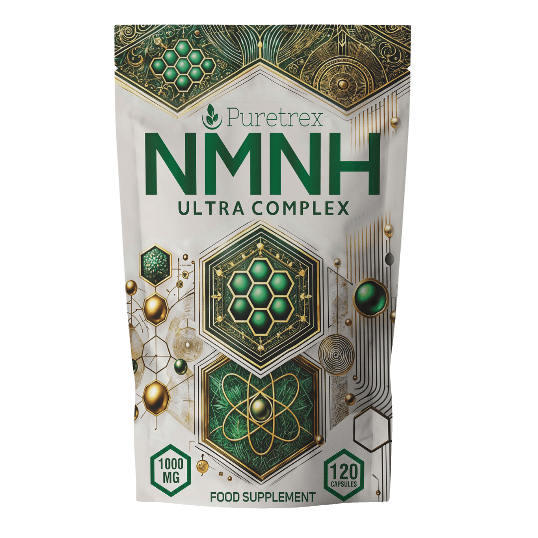 Puretrex NMNH Ultra Complex 1000mg front packaging, 120 capsules, premium anti-aging supplement with advanced cellular energy formula.