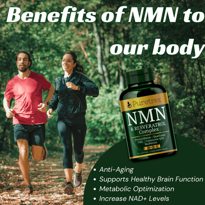 PURETREX NMN & Resveratrol Complex benefits – supports energy, brain function, metabolism, and healthy aging.