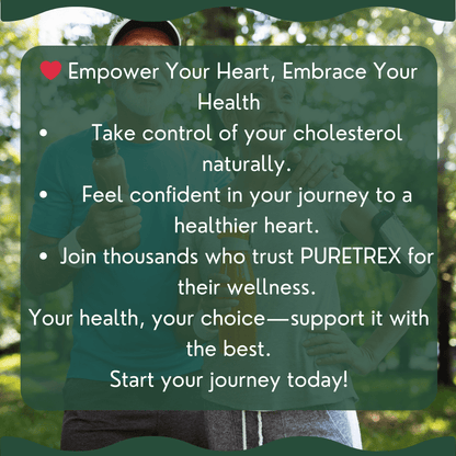 Lifestyle message highlighting Puretrex Plant Sterols – support for heart health, confidence, and daily wellness.
