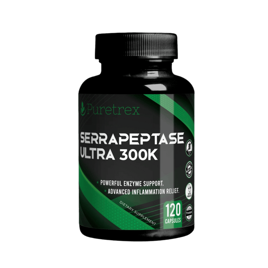 PURETREX Serrapeptase Ultra 300K 120 capsules – powerful enzyme supplement for advanced inflammation relief and natural support.