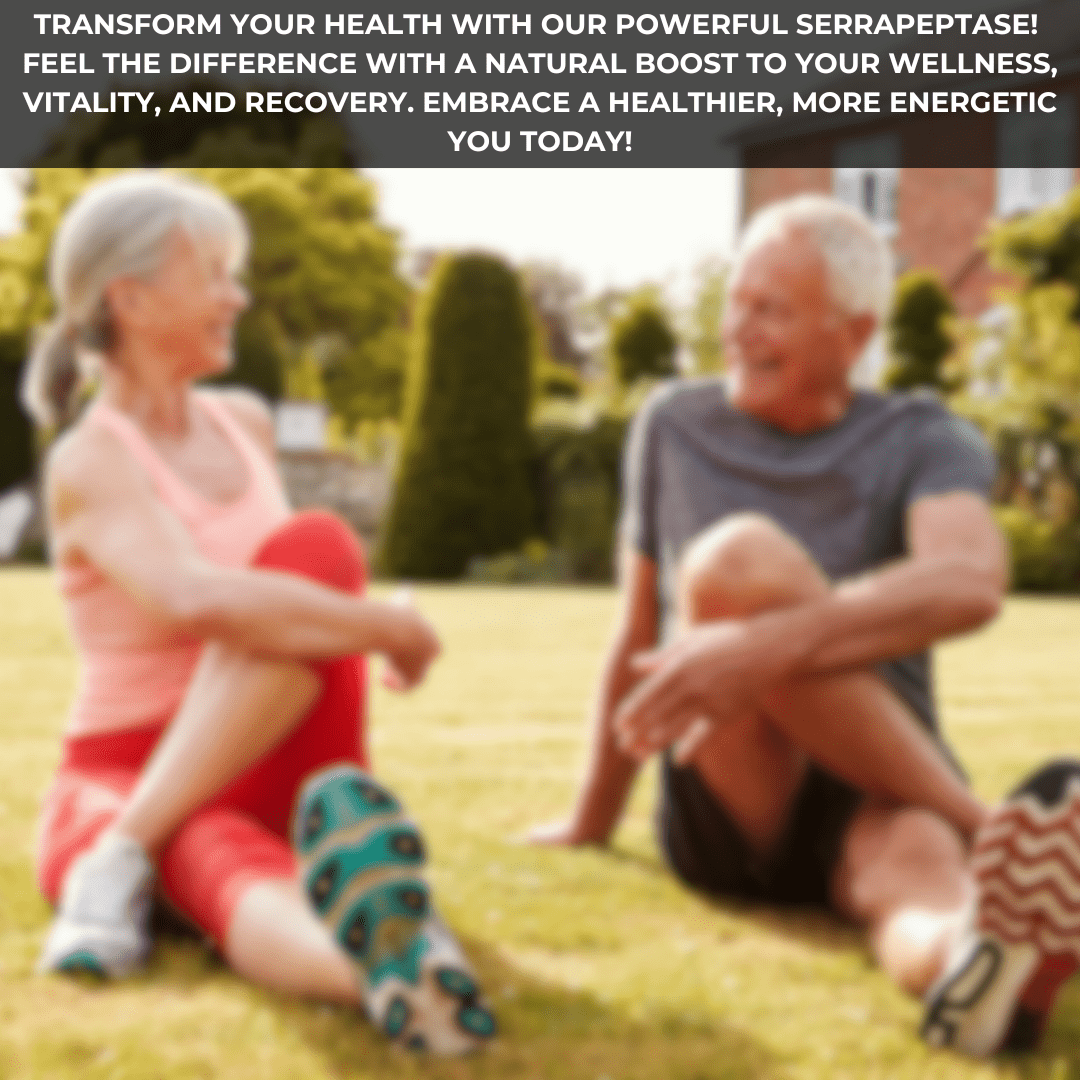 PURETREX Serrapeptase Ultra 300K – lifestyle image showing active seniors enjoying vitality, energy, and mobility support.