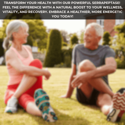 PURETREX Serrapeptase Ultra 300K – lifestyle image showing active seniors enjoying vitality, energy, and mobility support.