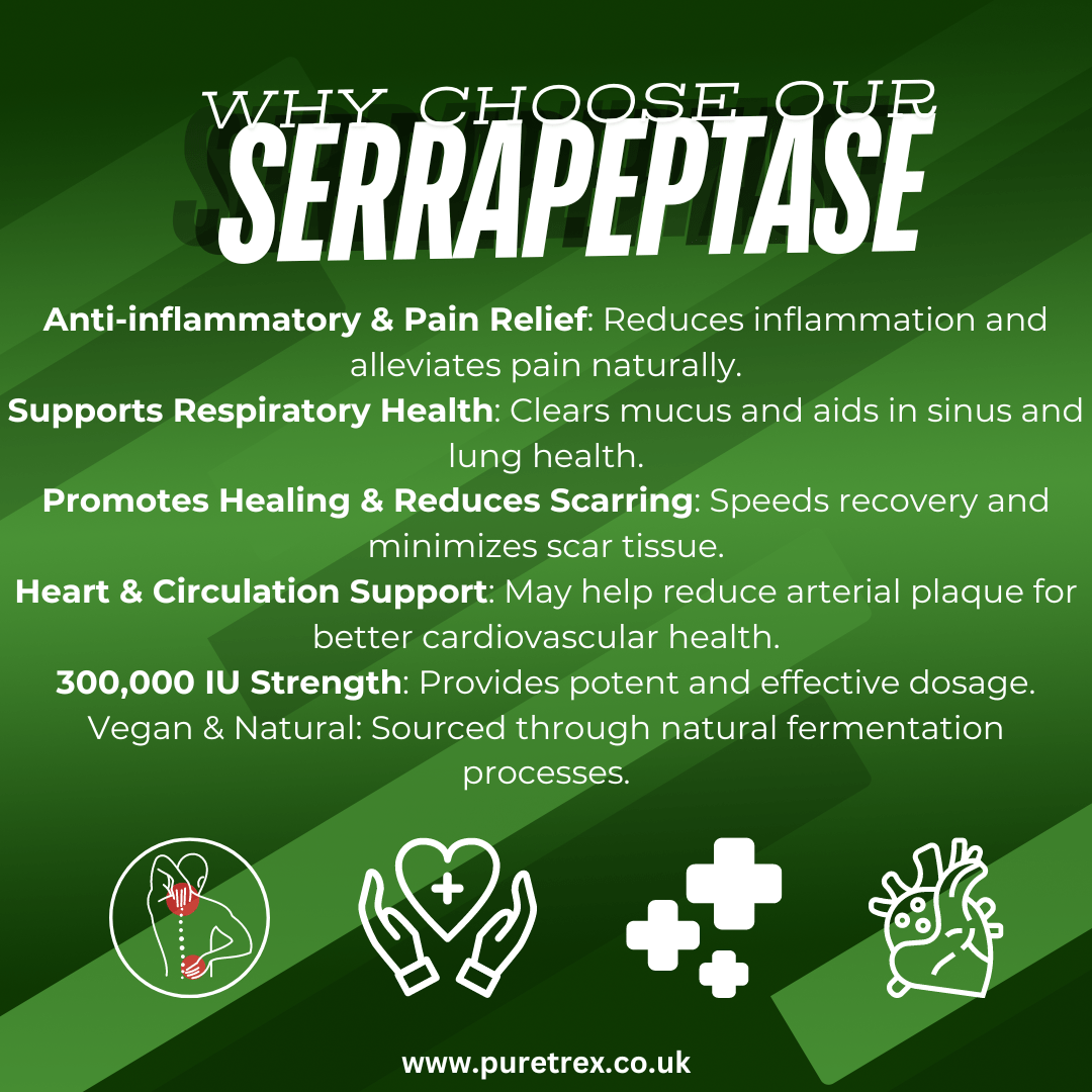 Why choose PURETREX Serrapeptase Ultra 300K – vegan, non-GMO, advanced natural fermentation formula for cardiovascular and immune health.