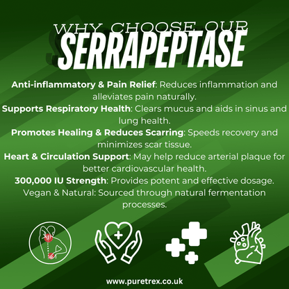 Why choose PURETREX Serrapeptase Ultra 300K – vegan, non-GMO, advanced natural fermentation formula for cardiovascular and immune health.