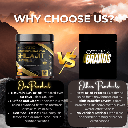 Why choose PURETREX Shilajit Gummies over other brands – premium authentic Himalayan formula with Manuka honey.