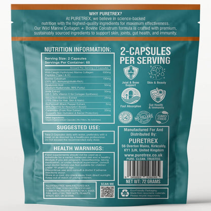Wild Marine Collagen Peptides + Bovine Colostrum - back of packaging with nutrition facts