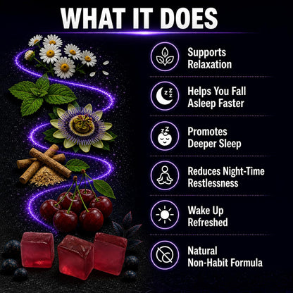 Product packaging with natural ingredients and benefits listed on a dark background