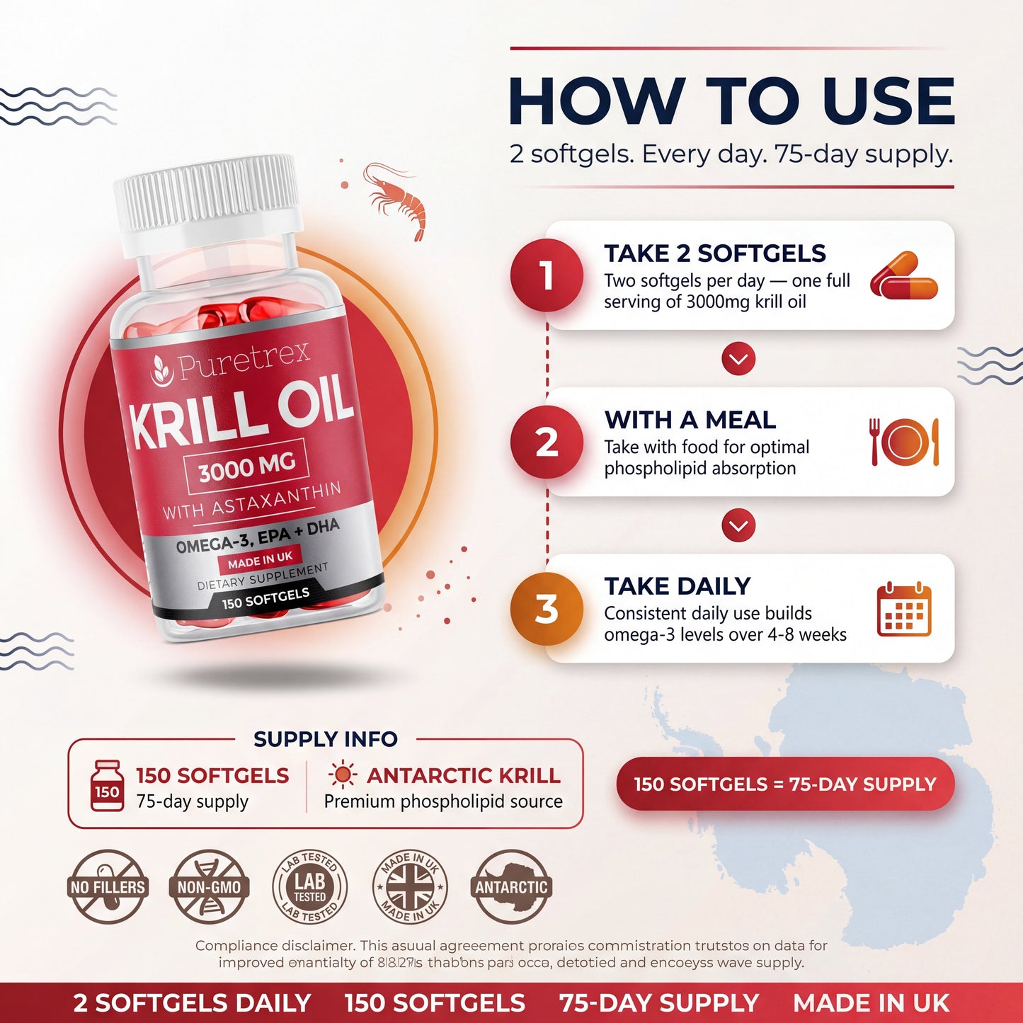 Krill Oil 3000mg – Astaxanthin, Omega-3, EPA & DHA (150 Softgels)