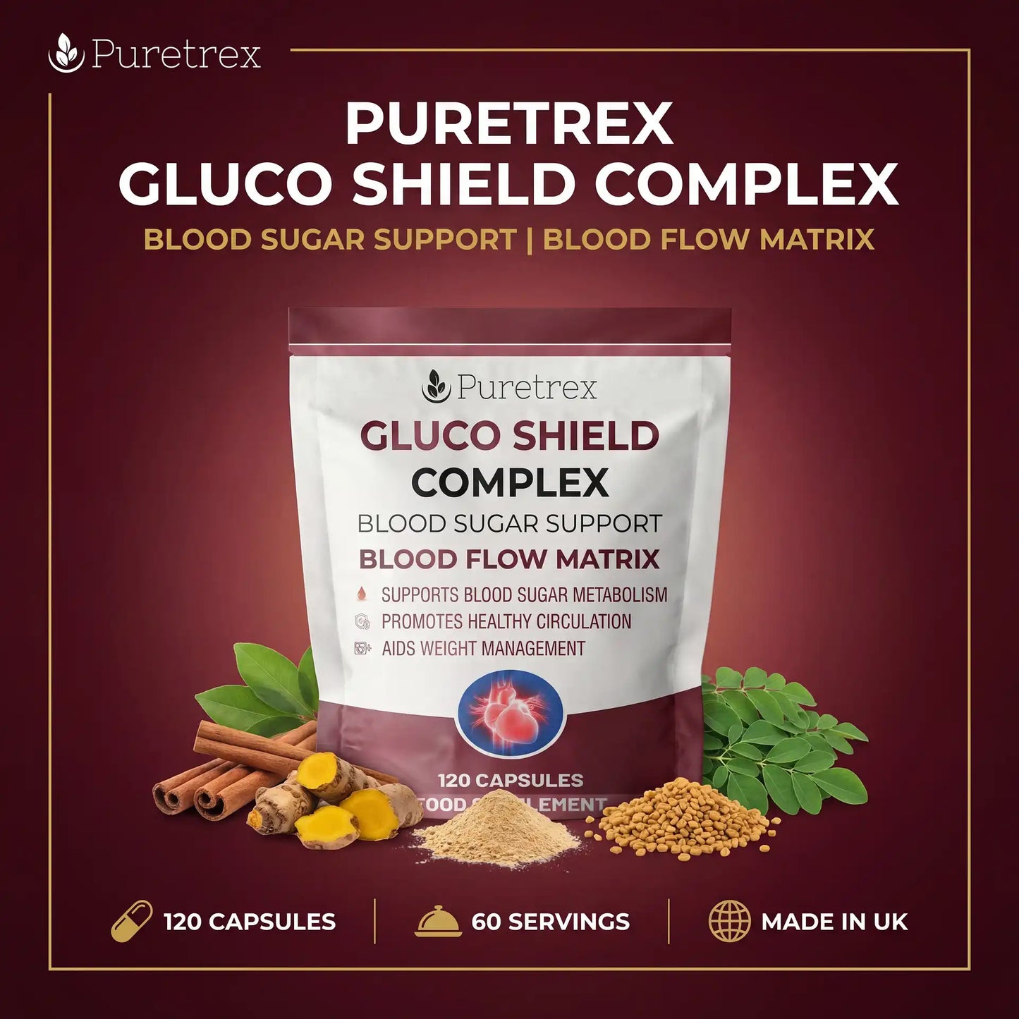 Gluco Shield Complex | 8 Natural Botanicals | BLOOD FLOW MATRIX