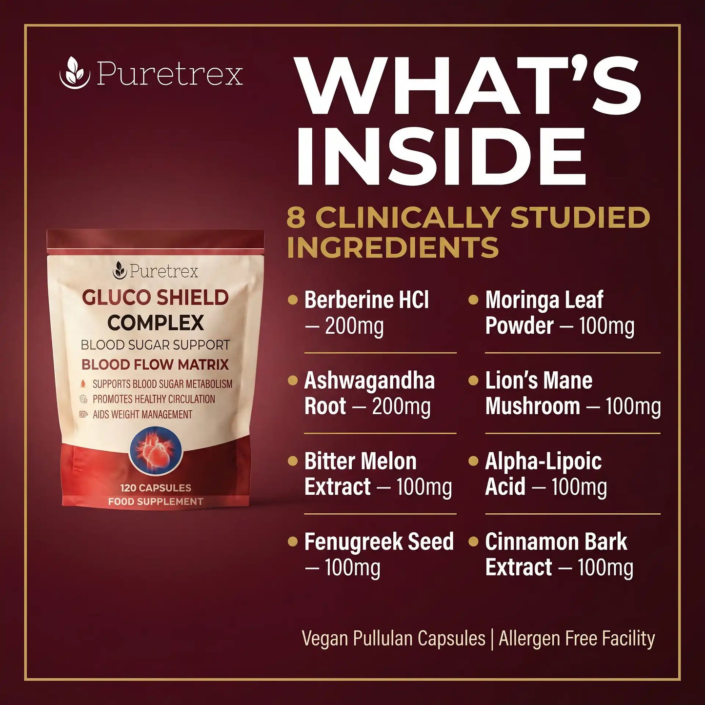 Gluco Shield Complex | 8 Natural Botanicals | BLOOD FLOW MATRIX