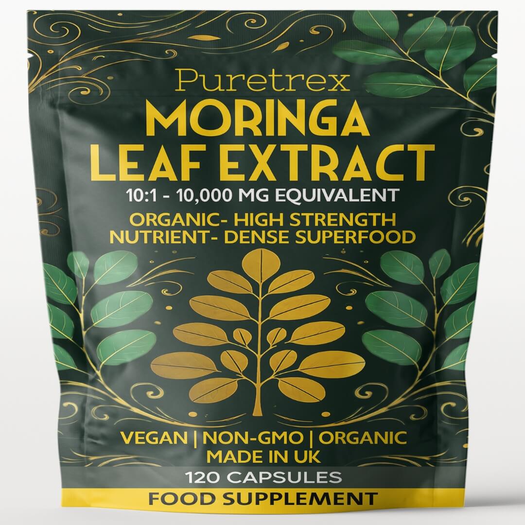 Organic Moringa Leaf Capsules - capsules front of pouch by PURETREX