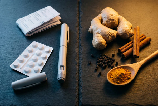 Nine botanical ingredients arranged around golden softgels — one formula replaces multiple supplements