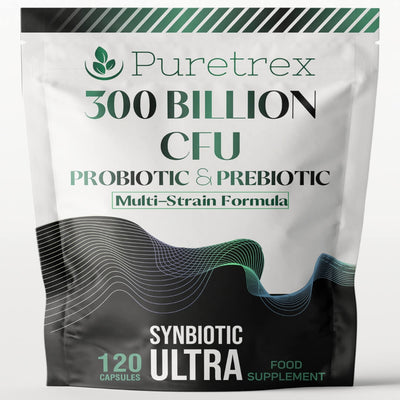 300 Billion CFU Probiotic & Prebiotic - capsules front of pouch by PURETREX