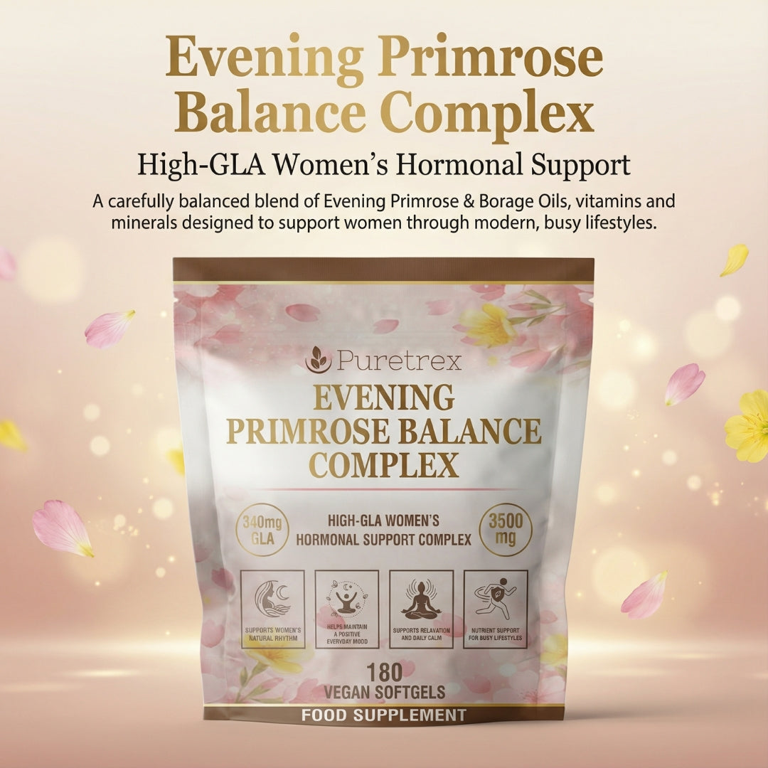 Puretrex Evening Primrose Balance Complex designed for balance, targeted nutrients supporting women’s