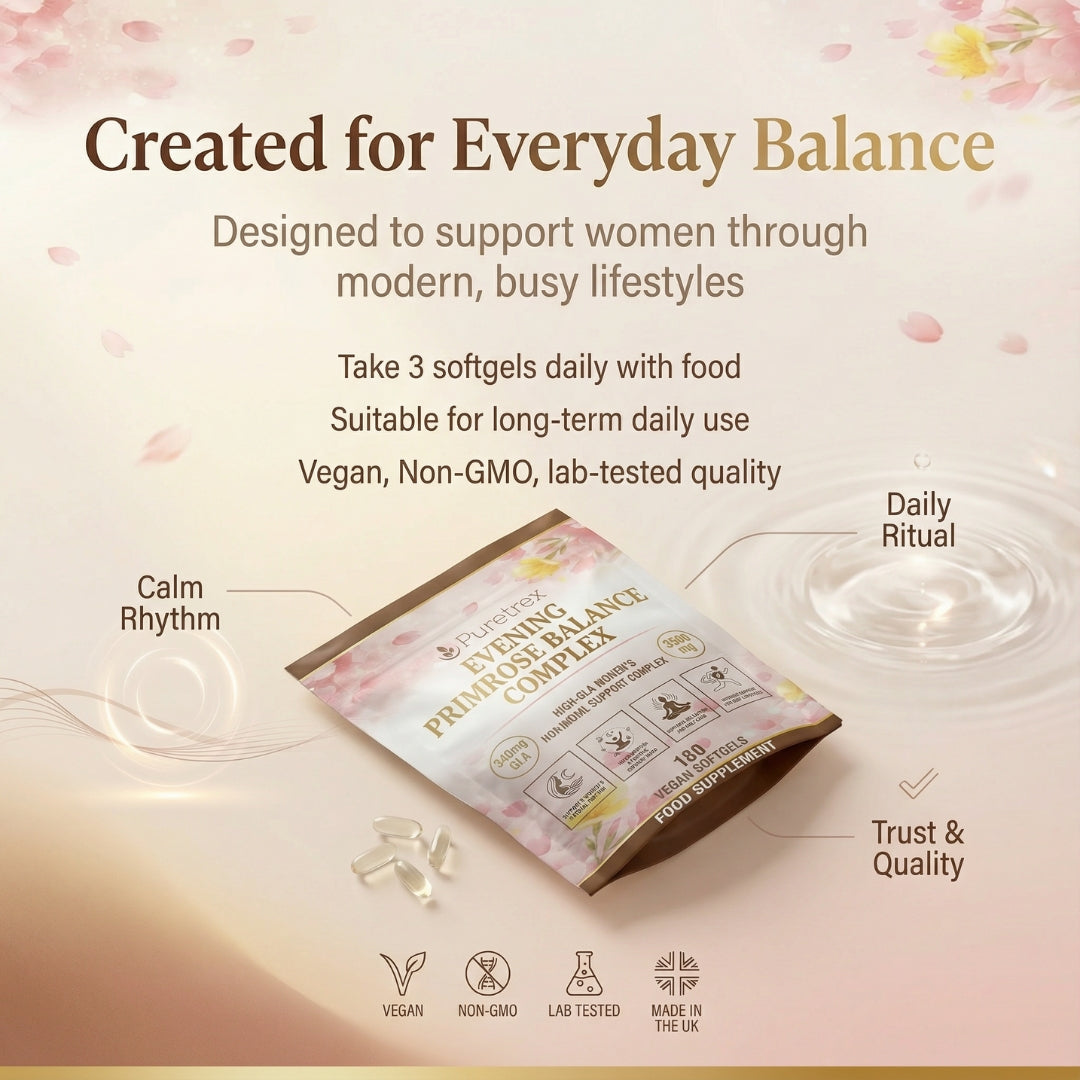 Puretrex Evening Primrose Balance Complex created for everyday balance, daily women’s supplement