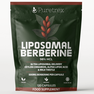 Front view of Liposomal Berberine supplement package on a clean background.