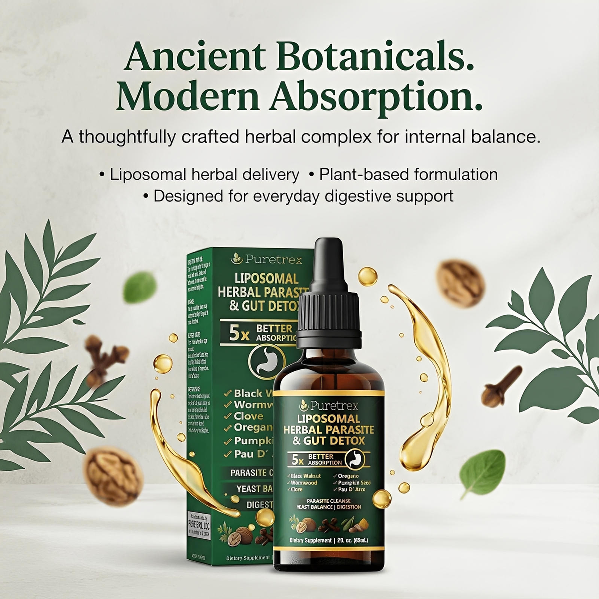 Puretrex Liposomal Herbal Parasite and featuring ancient botanical ingredients with modern liposomal absorption technology for effective and