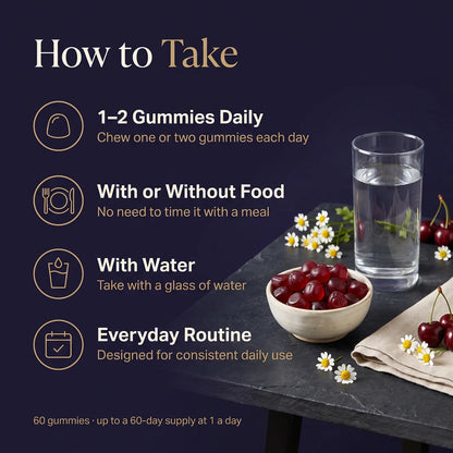 Magnesium & Botanical Gummies – Chamomile, Lemon Balm, L-Theanine & Tart Cherry | 60 Gummies