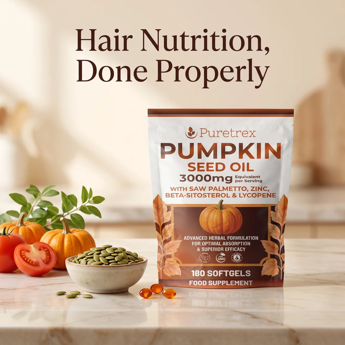 Pumpkin Seed Oil with Saw Palmetto 3000mg – Zinc, Beta-Sitosterol & Lycopene | 180 Softgels