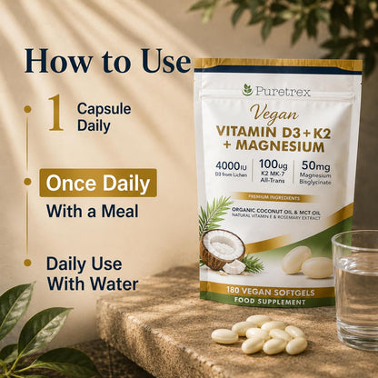 Vegan Vitamin D3 4000IU + K2 100μg MK-7 + Magnesium | 180 Softgels